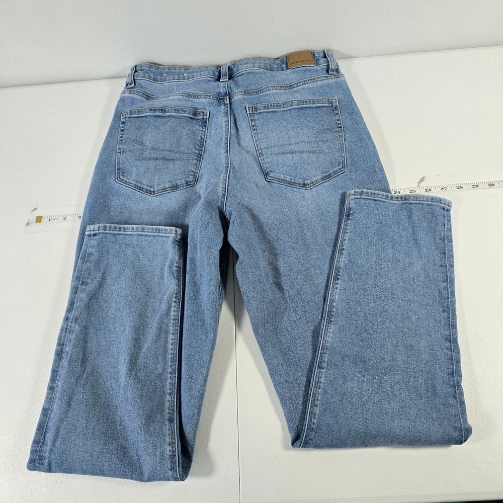 American Eagle Mom Jean Womens 12 X-Long Light Wash Stretch Denim Blue Pants - Picture 2 of 10